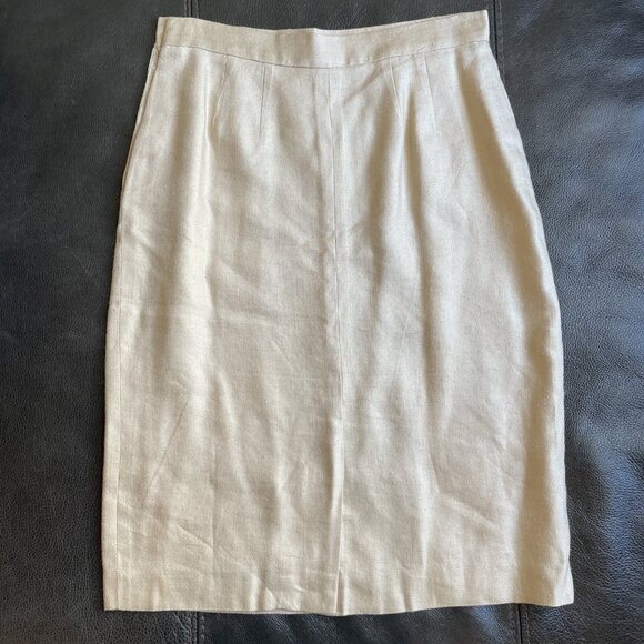 Anne Klein II Women’s Sz 10 Beige Made In USA Back Slit Button Skirt Lined - Picture 3 of 7